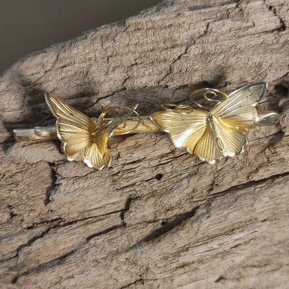 Giovanni Pin Brooch Vintage Gold Tone Butterfly Floral Signed Elegan Nature I - Picture 12 of 12